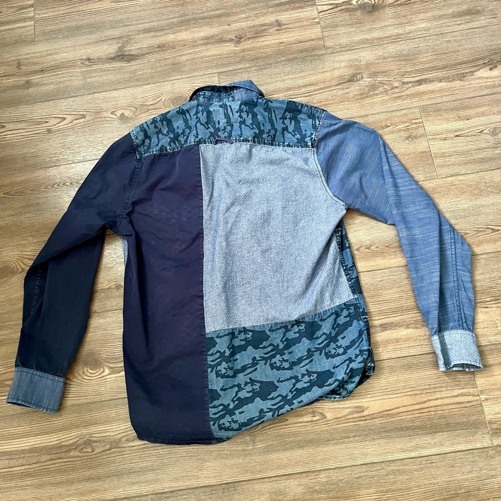 American Rag Multi-Blue Patchwork Shirt L - Picture 4 of 5